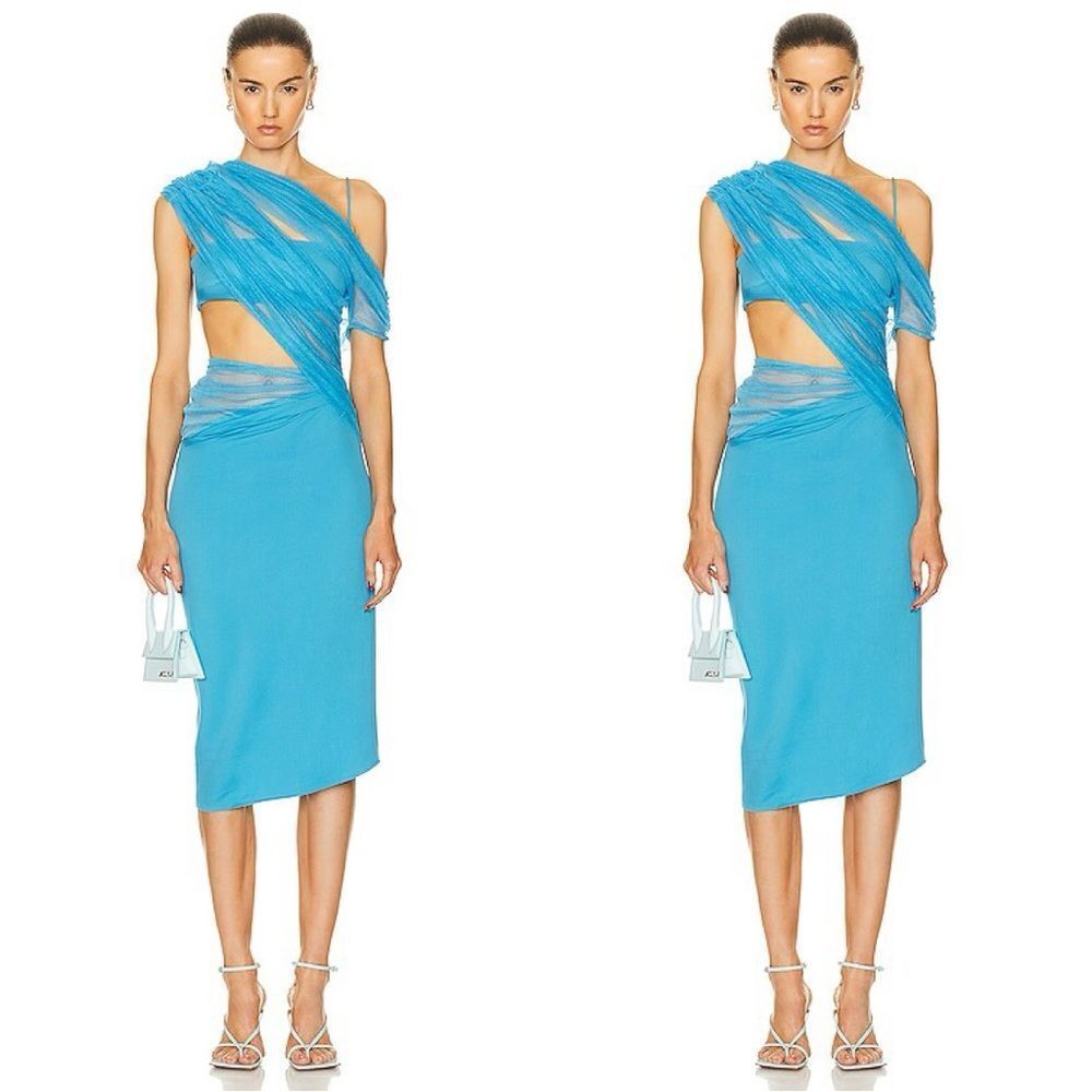 NWT CHRISTOPHER ESBER Magnetica Asymmetric Dress in Dolphin blue